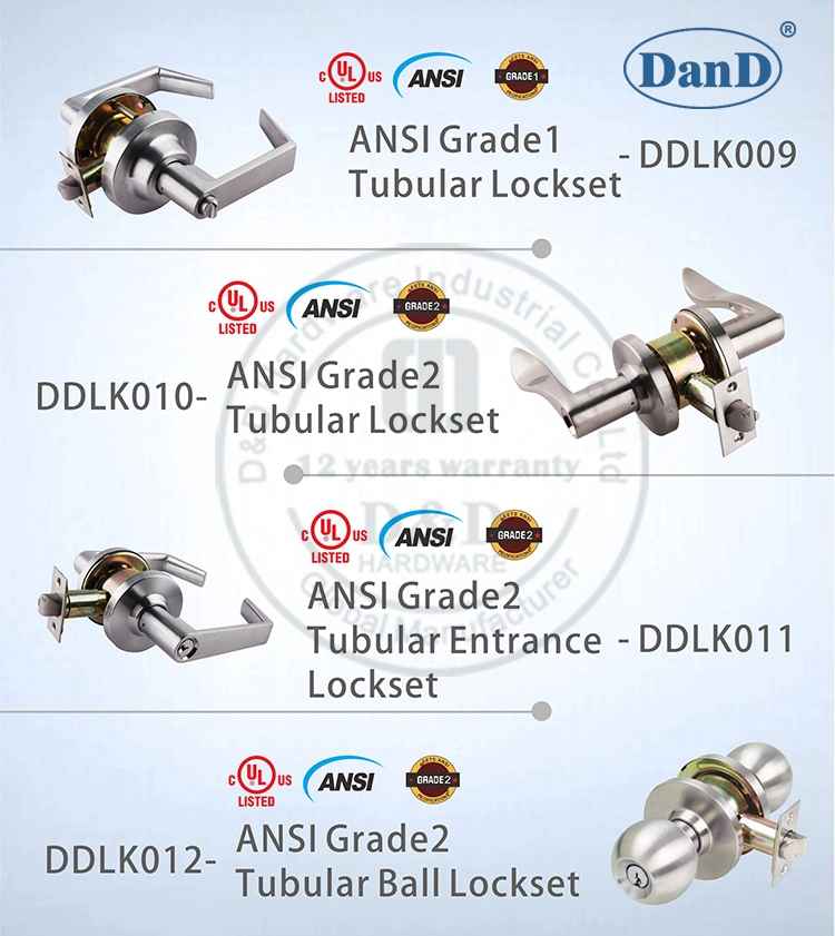 UL Listed ANSI Grade 2 Door Hardware Accessories Interior Door Lever Handle Lock Fire Rated Amercian Style Tubular Lockset