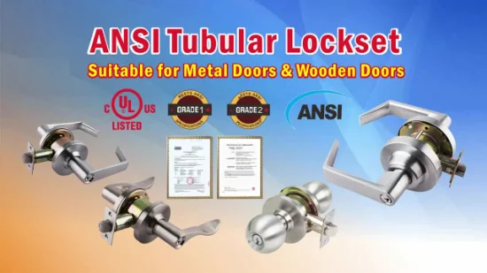 UL Listed ANSI Grade 2 Door Hardware Accessories Interior Door Lever Handle Lock Fire Rated Amercian Style Tubular Lockset