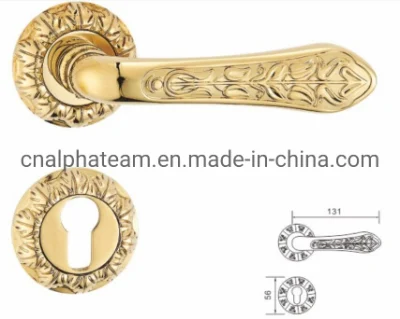 Modem Zinc Alloy Handle Hardware Lever on Round Rosette for Security Door with Satin Gold Plated