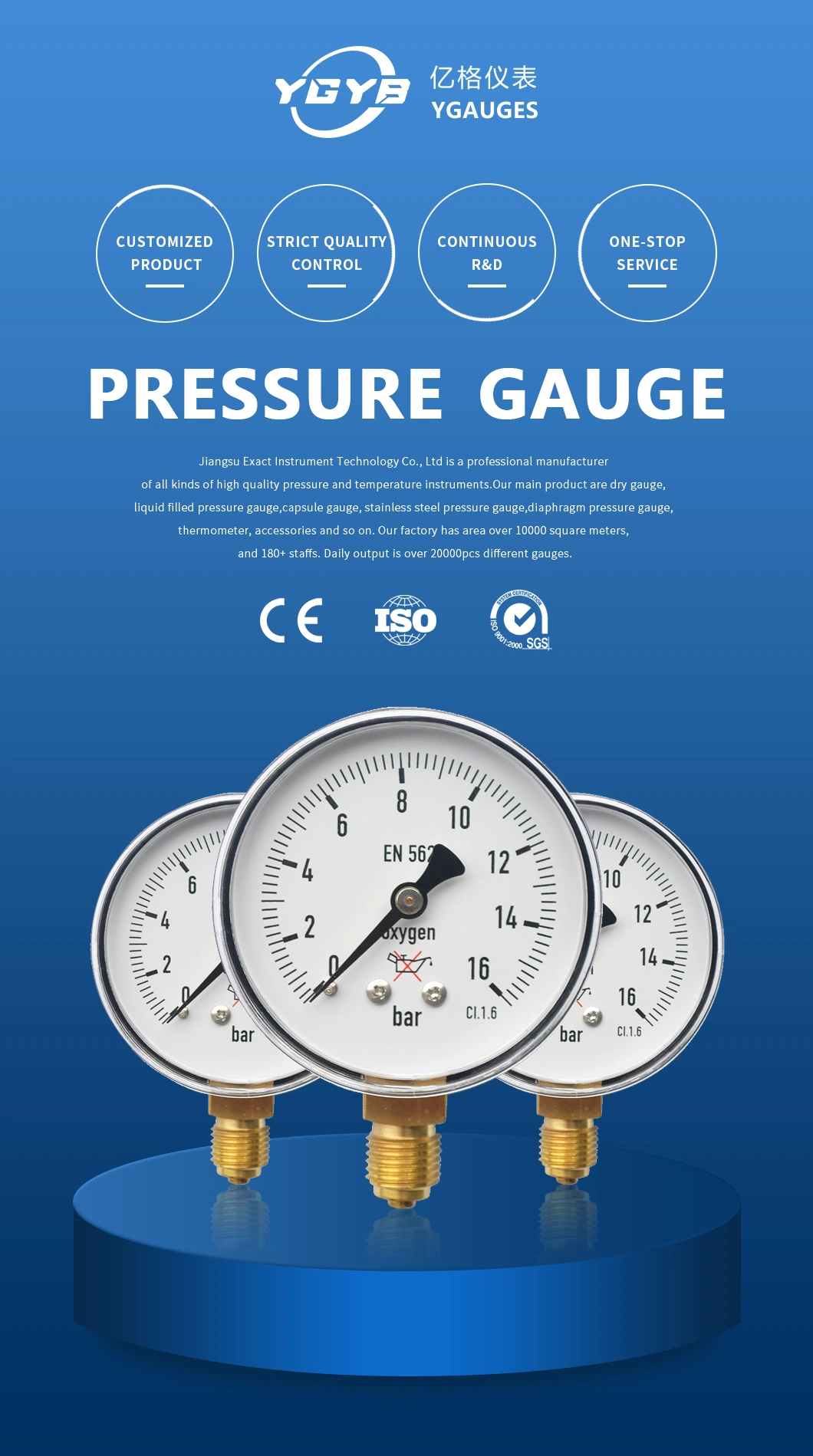 160mm Wk Type Bottom Dry Pressure Gauge with High Quality Mechanical Pressure Gauge