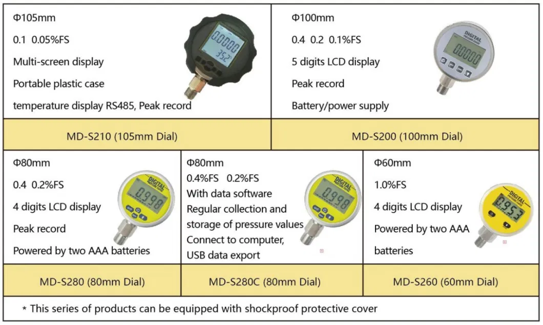 5 Digits LCD Display Stainless Steel Liquid Gas Digital Pressure Gauge
