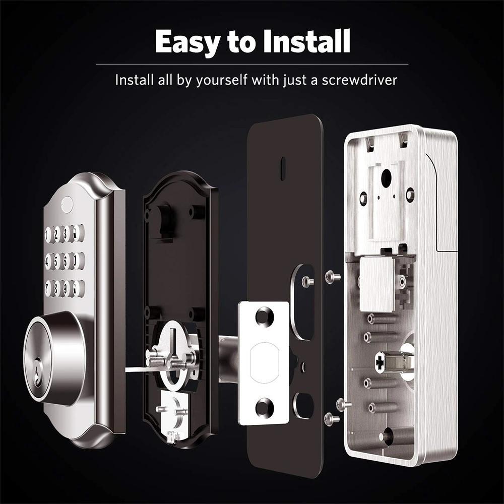 Satin Nickel Smart Door Lock with Alarm Blue Tooth User Code Digital Electronic Smart Lock Smart Deadbolt Lock Set